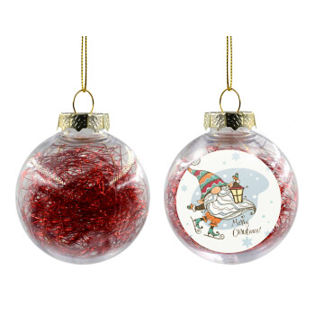 Christmas nordic gnomes, Χριστουγεννιάτικη μπάλα δένδρου διάφανη με κόκκινο γέμισμα 8cm