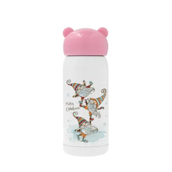 Christmas nordic gnomes, Ροζ ανοξείδωτο παγούρι θερμό (Stainless steel), 320ml