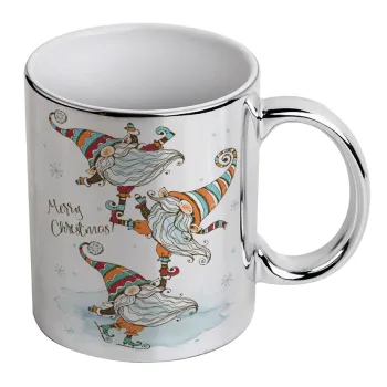 Christmas nordic gnomes, Mug ceramic, silver mirror, 330ml