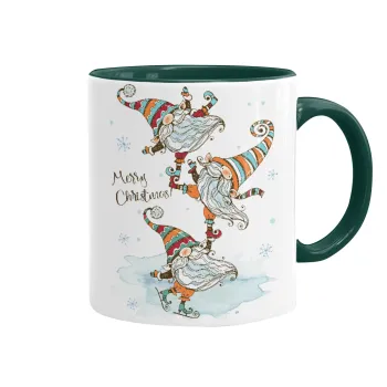 Christmas nordic gnomes, Mug colored green, ceramic, 330ml