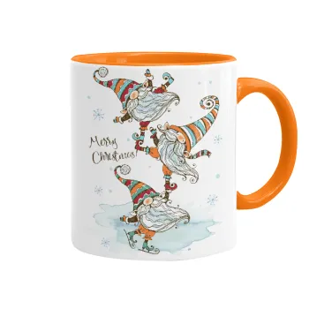 Christmas nordic gnomes, Mug colored orange, ceramic, 330ml