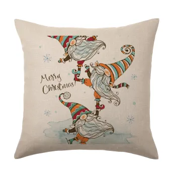 Christmas nordic gnomes, Μαξιλάρι καναπέ ΛΙΝΟ 40x40cm περιέχεται το  γέμισμα