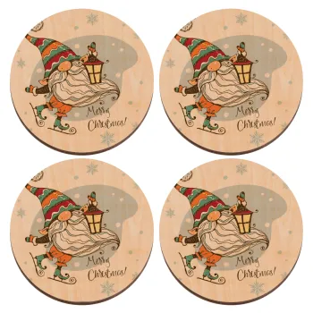 Christmas nordic gnomes, ΣΕΤ x4 Σουβέρ ξύλινα στρογγυλά plywood (9cm)