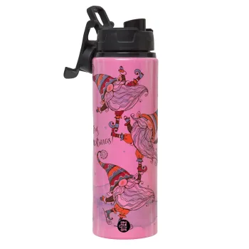 Christmas nordic gnomes, Μεταλλικό παγούρι νερού με καπάκι ασφαλείας, αλουμινίου 850ml