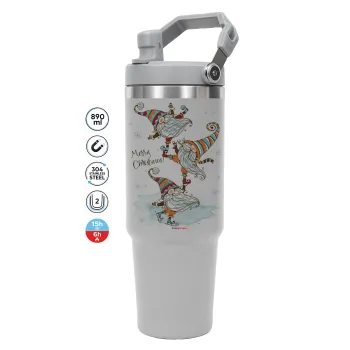 Christmas nordic gnomes, ΓΚΡΙ χρώματος Θερμός Ανοξείδωτο 890ml (30oz) με χερούλι