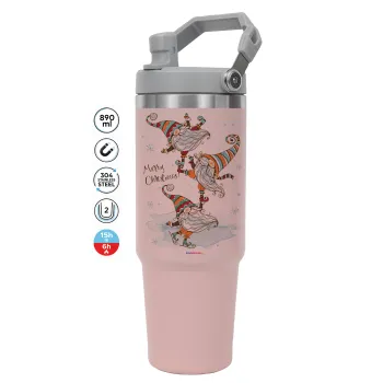 Christmas nordic gnomes, ΡΟΖ χρώματος Θερμός Ανοξείδωτο 890ml (30oz) με χερούλι