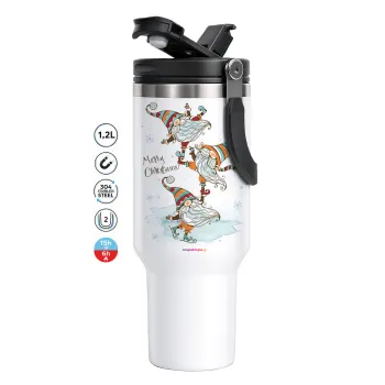 Christmas nordic gnomes, Mega Tumbler με καπάκι, διπλού τοιχώματος (θερμό) 1,2L
