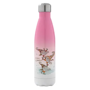 Christmas nordic gnomes, Μεταλλικό παγούρι θερμός Ροζ/Λευκό (Stainless steel), διπλού τοιχώματος, 500ml