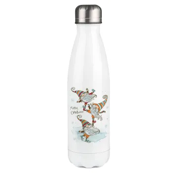Christmas nordic gnomes, Metal mug thermos White (Stainless steel), double wall, 500ml