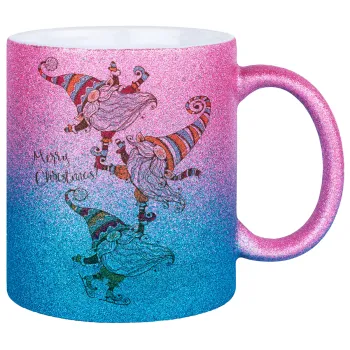 Christmas nordic gnomes, Κούπα Χρυσή/Μπλε Glitter, κεραμική, 330ml