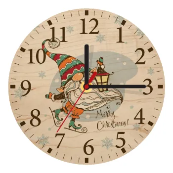 Christmas nordic gnomes, Ρολόι τοίχου ξύλινο plywood (20cm)