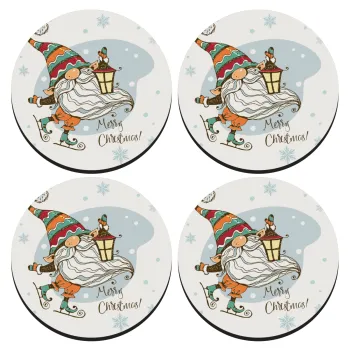 Christmas nordic gnomes, SET of 4 round wooden coasters (9cm)