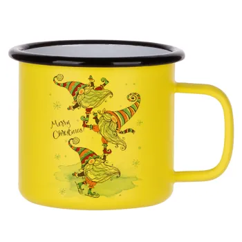 Christmas nordic gnomes, Metallic enamel MATT Yellow cup 360ml