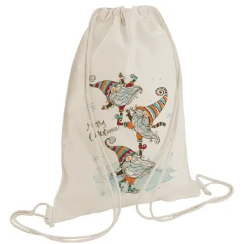 Christmas nordic gnomes, Τσάντα πλάτης πουγκί GYMBAG natural (28x40cm)