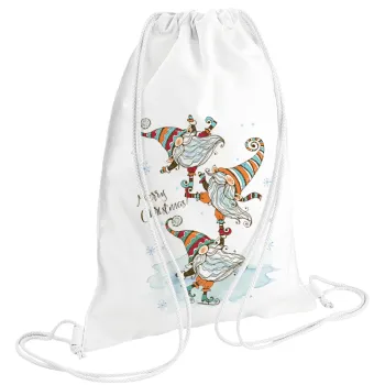 Christmas nordic gnomes, Τσάντα πλάτης πουγκί GYMBAG λευκή (28x40cm)