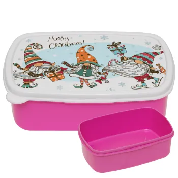 Christmas nordic gnomes, ΡΟΖ παιδικό δοχείο φαγητού (lunchbox) πλαστικό (BPA-FREE) Lunch Βox M18 x Π13 x Υ6cm