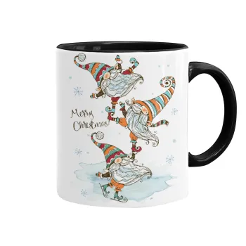 Christmas nordic gnomes, Mug colored black, ceramic, 330ml