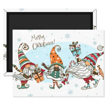 Christmas nordic gnomes, Ορθογώνιο μαγνητάκι ψυγείου διάστασης 9x6cm