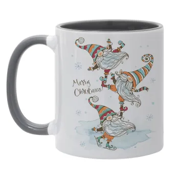 Christmas nordic gnomes, Κούπα χρωματιστή γκρι, κεραμική, 330ml