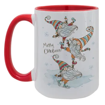 Christmas nordic gnomes, Κούπα Mega 15oz, κεραμική Κόκκινη, 450ml