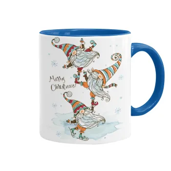 Christmas nordic gnomes, Κούπα χρωματιστή μπλε, κεραμική, 330ml