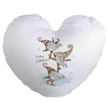 Christmas nordic gnomes, Μαξιλάρι καναπέ καρδιά 40x40cm περιέχεται το  γέμισμα