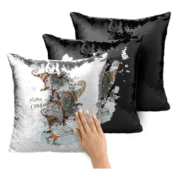 Christmas nordic gnomes, Μαξιλάρι καναπέ Μαγικό Μαύρο με πούλιες 40x40cm περιέχεται το γέμισμα