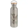 Stainless steel Silver with wooden lid (bamboo), double wall, 750ml