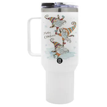 Christmas nordic gnomes, Mega Tumbler με καπάκι, διπλού τοιχώματος (θερμό) 1,2L