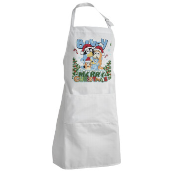 Bluey Merry Christmas, Adult Chef Apron (with sliders and 2 pockets)