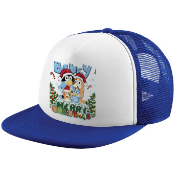 Bluey Merry Christmas, Καπέλο παιδικό Soft Trucker με Δίχτυ Blue/White 