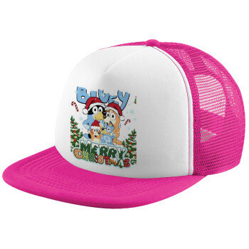 Bluey Merry Christmas, Καπέλο Ενηλίκων Soft Trucker με Δίχτυ Pink/White (POLYESTER, ΕΝΗΛΙΚΩΝ, UNISEX, ONE SIZE)
