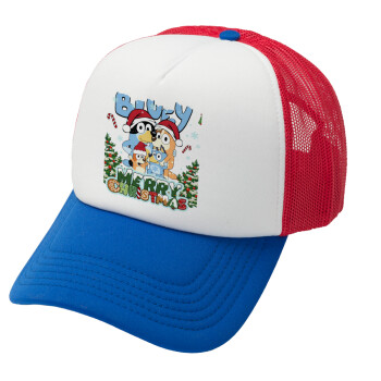 Bluey Merry Christmas, Καπέλο Soft Trucker με Δίχτυ Red/Blue/White 