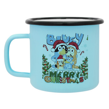 Bluey Merry Christmas, Κούπα Μεταλλική εμαγιέ ΜΑΤ σιέλ 360ml