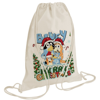 Bluey Merry Christmas, Τσάντα πλάτης πουγκί GYMBAG natural (28x40cm)