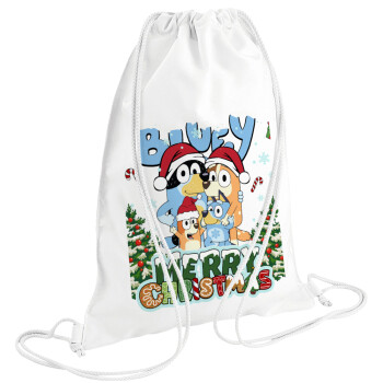 Bluey Merry Christmas, Τσάντα πλάτης πουγκί GYMBAG λευκή (28x40cm)