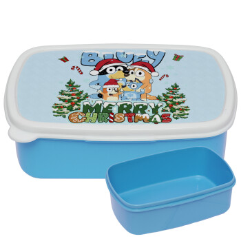 Bluey Merry Christmas, ΜΠΛΕ παιδικό δοχείο φαγητού (lunchbox) πλαστικό (BPA-FREE) Lunch Βox M18 x Π13 x Υ6cm