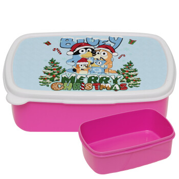 Bluey Merry Christmas, ΡΟΖ παιδικό δοχείο φαγητού (lunchbox) πλαστικό (BPA-FREE) Lunch Βox M18 x Π13 x Υ6cm