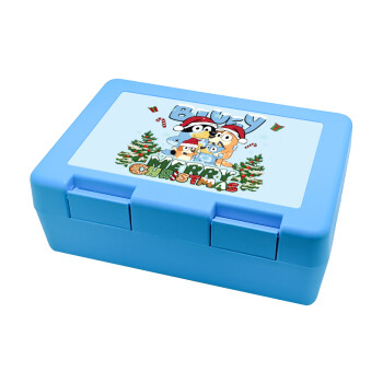 Bluey Merry Christmas, Παιδικό δοχείο κολατσιού ΓΑΛΑΖΙΟ 185x128x65mm (BPA free πλαστικό)