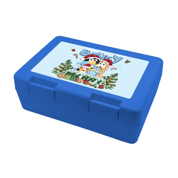 Bluey Merry Christmas, Παιδικό δοχείο κολατσιού ΜΠΛΕ 185x128x65mm (BPA free πλαστικό)