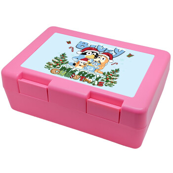 Bluey Merry Christmas, Children's cookie container PINK 185x128x65mm (BPA free plastic)