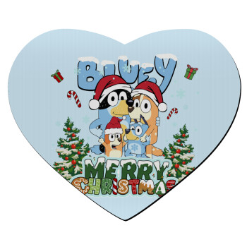Bluey Merry Christmas, Mousepad heart 23x20cm