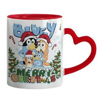 Bluey Merry Christmas, Mug heart red handle, ceramic, 330ml