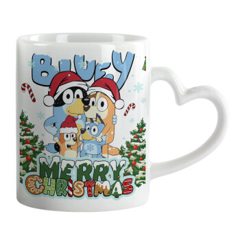 Bluey Merry Christmas, Mug heart handle, ceramic, 330ml