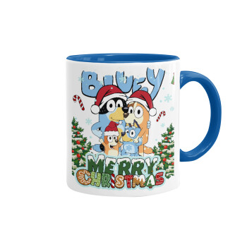 Bluey Merry Christmas, Mug colored blue, ceramic, 330ml