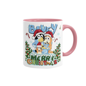 Bluey Merry Christmas, Mug colored pink, ceramic, 330ml