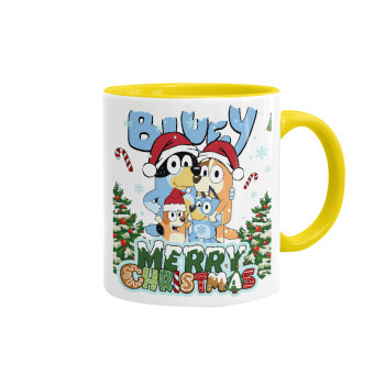 Bluey Merry Christmas, Mug colored yellow, ceramic, 330ml