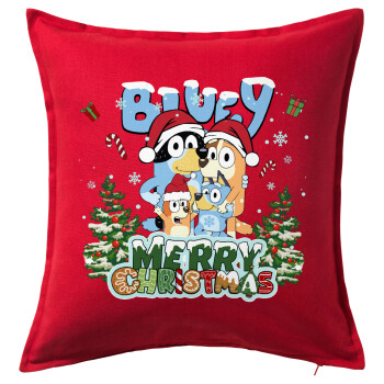 Bluey Merry Christmas, Sofa cushion RED 50x50cm includes filling