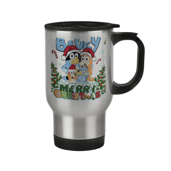 Bluey Merry Christmas, Stainless steel travel mug with lid, double wall 450ml
