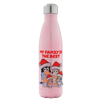 Bluey xmas family, Metal mug thermos Pink Iridiscent (Stainless steel), double wall, 500ml